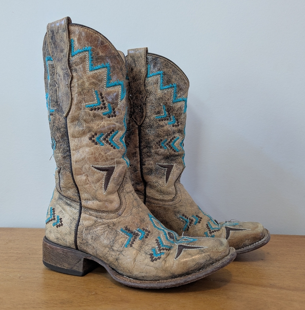 Corral Teen‎ Youth Westen Embroidered Square Toe Cowboy Boots